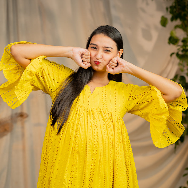 Daffodil Pure Cotton Schiffli Maxi Dress