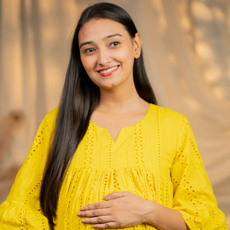 Daffodil Pure Cotton Schiffli Maxi Dress