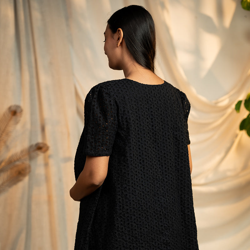 Black organic schiffli cotton - A line cotton top