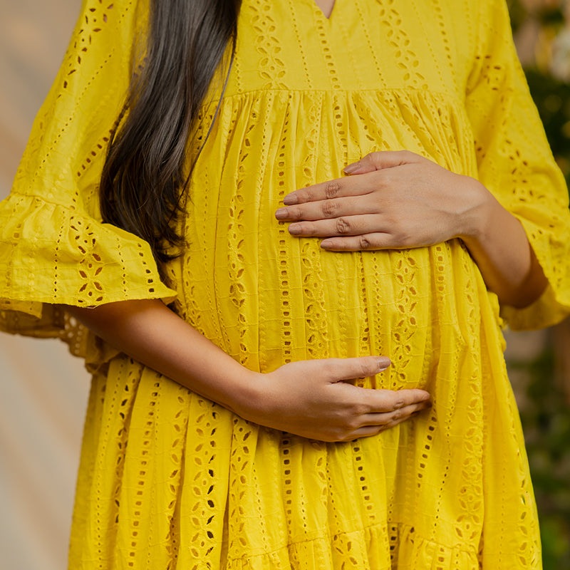 Daffodil Pure Cotton Schiffli Maxi Dress