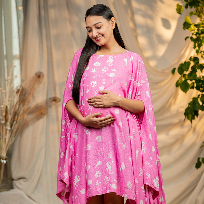 Organic Mul Taffy Pink Printed Layered Dress