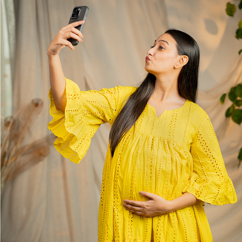 Daffodil Pure Cotton Schiffli Maxi Dress