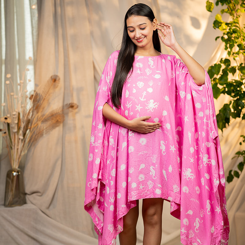 Organic Mul Taffy Pink Printed Layered Dress