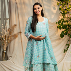 Organic Mul Eyes Blue Printed Layered Dress