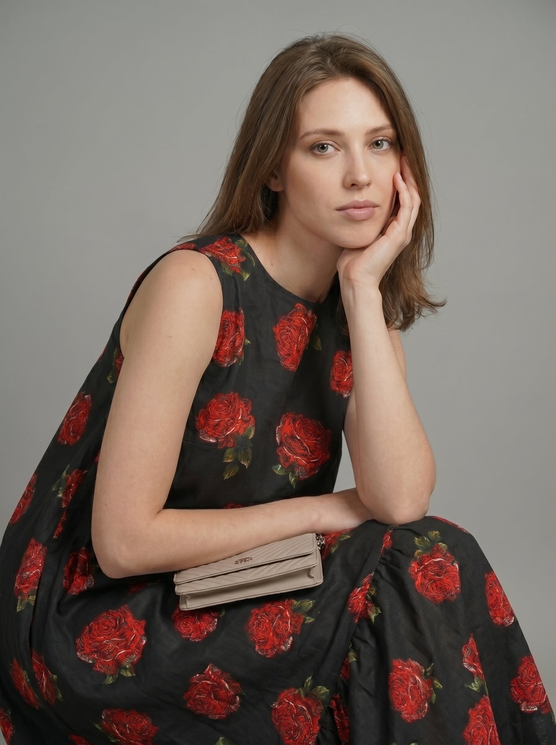 Tuscan rose asymmetric maxi dress