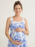 Vintage Toile Print Nursing-Friendly Sleeveless Maxi Dress