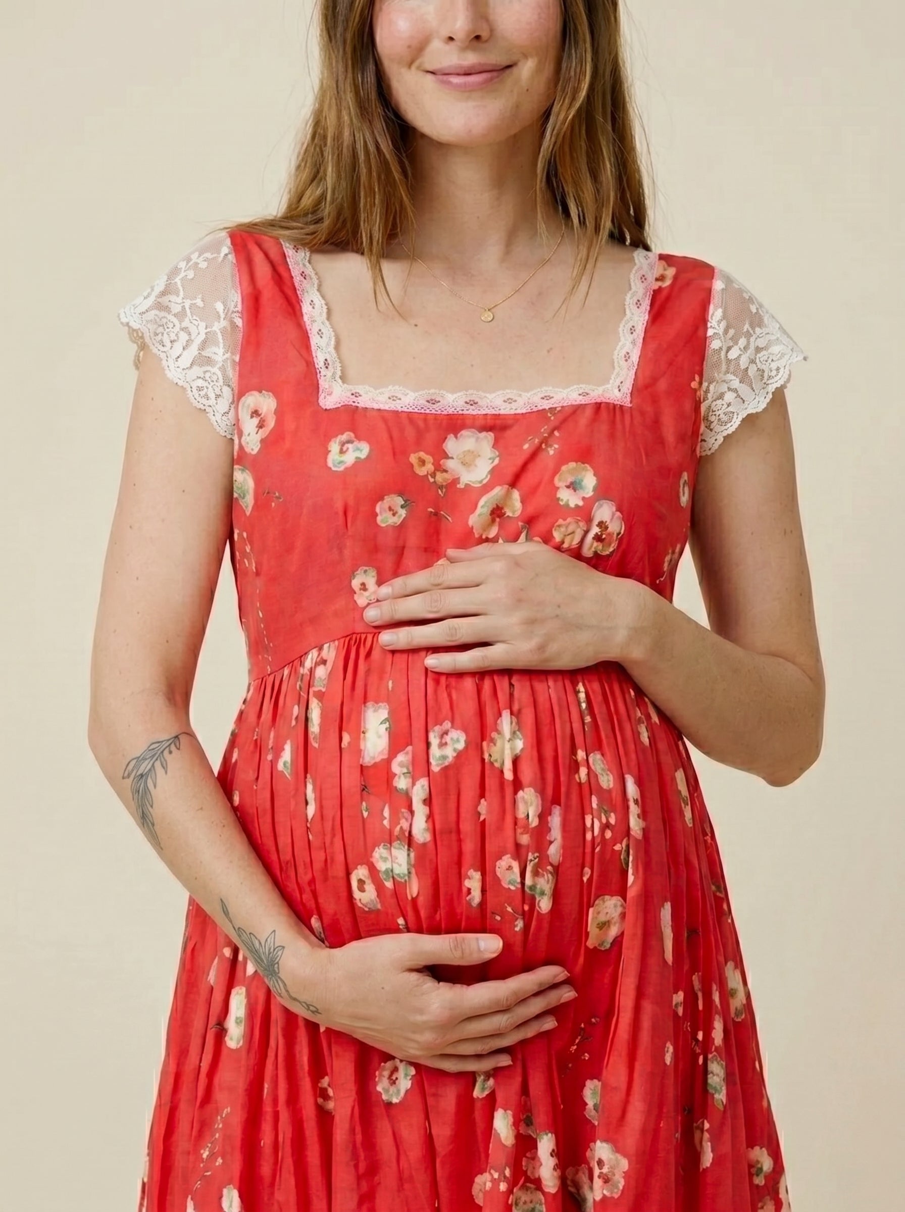 Red Monkey Floral Chantilly Lace Maxi Dress