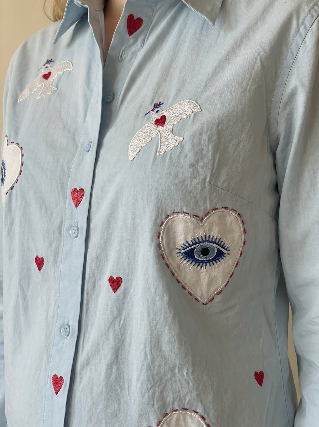 baby blue hearts and eyes maternity shirt