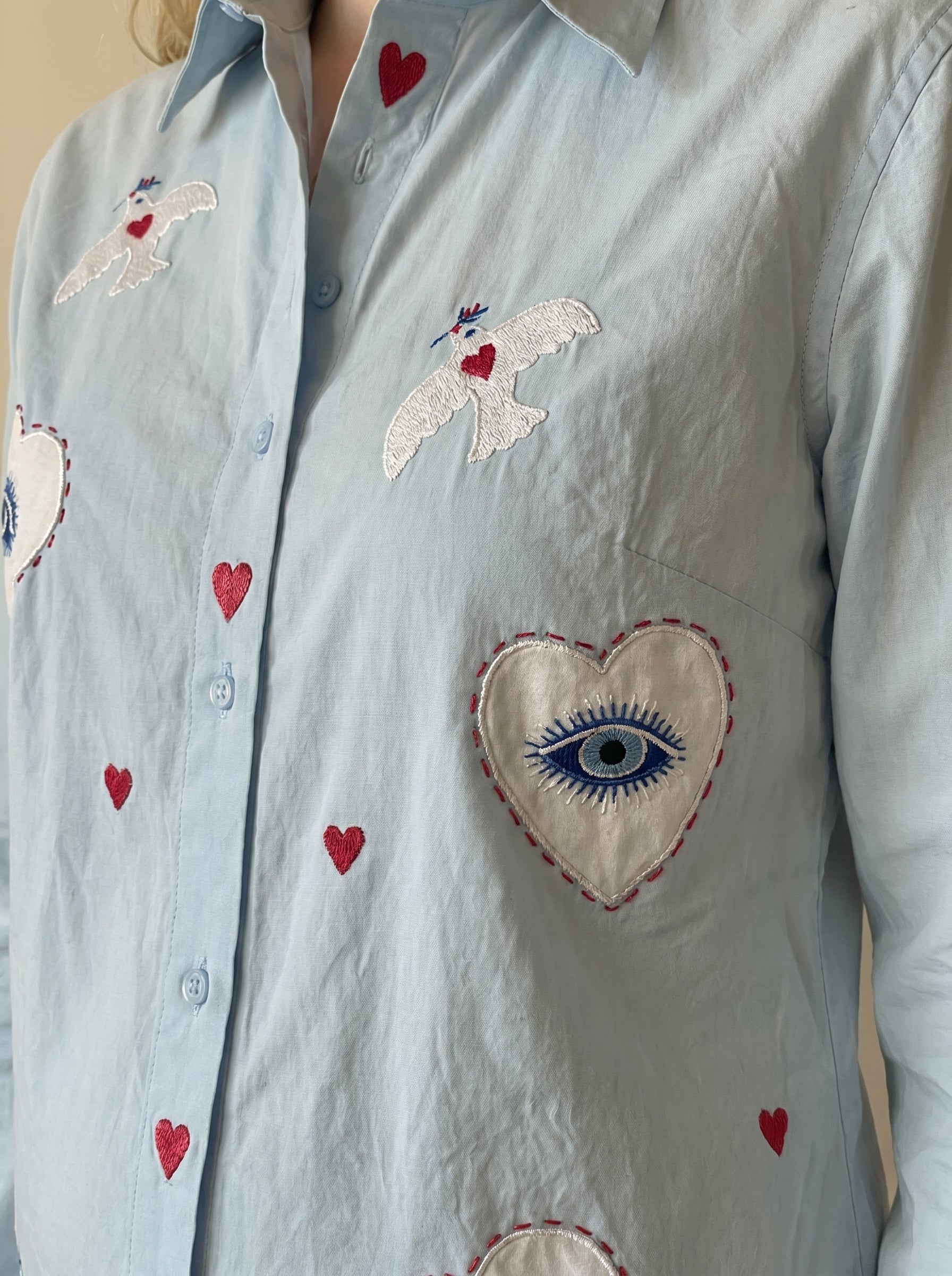 baby blue hearts and eyes maternity shirt