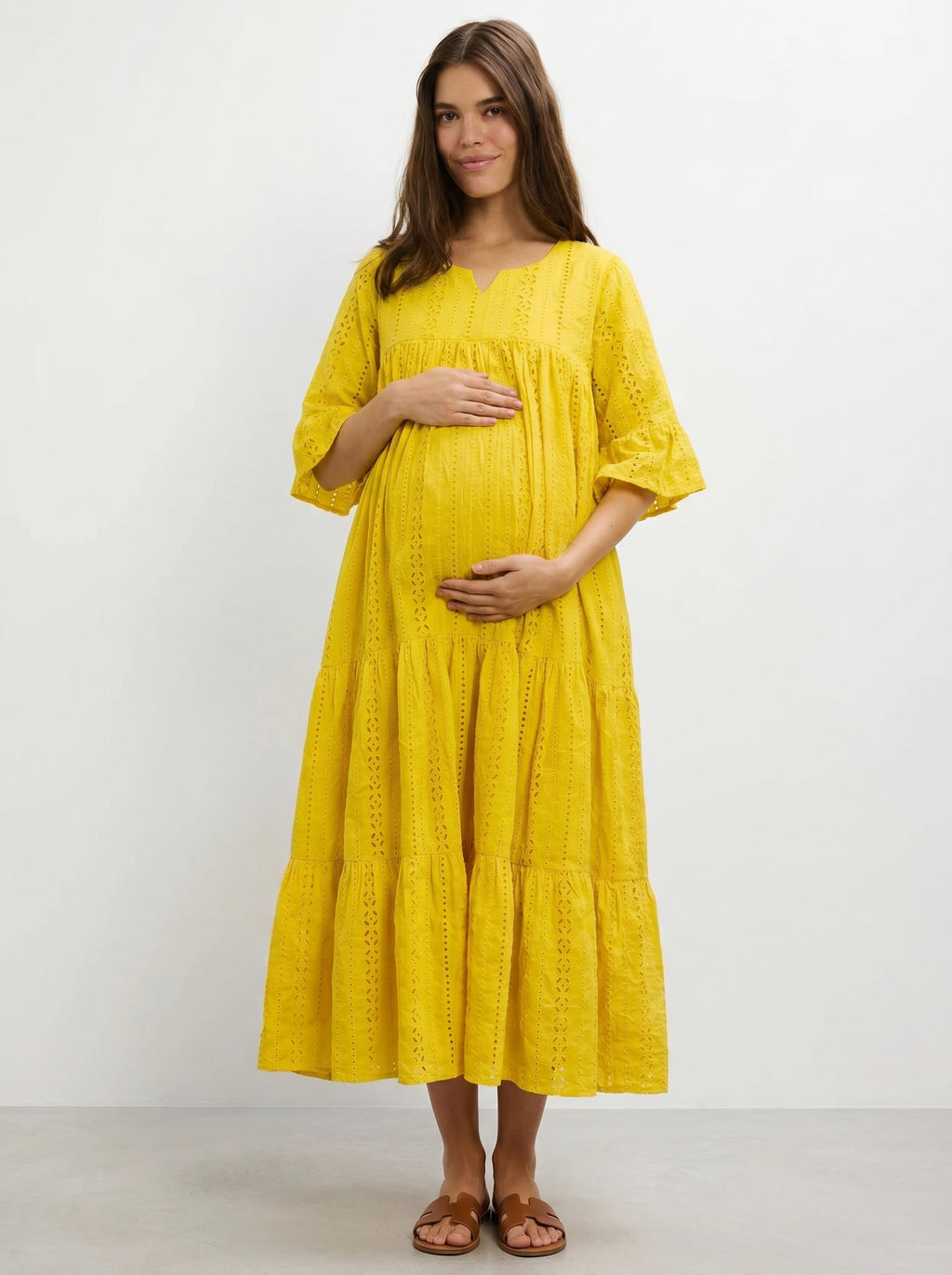Daffodil Pure Cotton Schiffli Maxi Dress