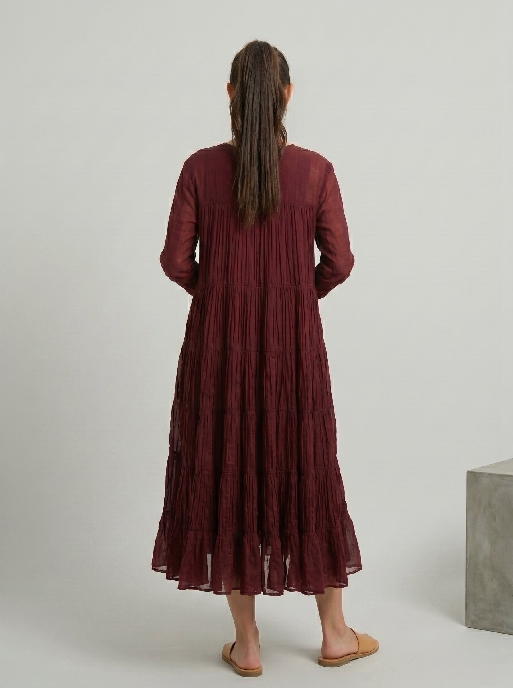 Maroon Mulmul Cotton 9-Meter Ghera Nursing Dress with Inner