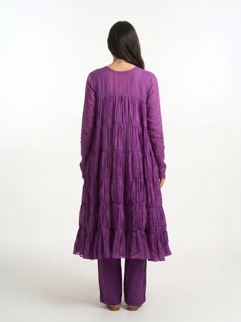 Purple Mulmul Cotton 9-Meter Anarkali Maternity Co-Ord Set