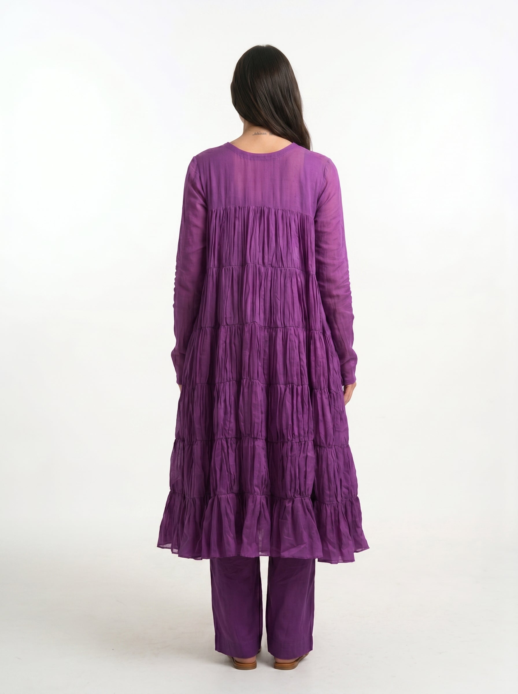 Purple Mulmul Cotton 9-Meter Anarkali Maternity Co-Ord Set