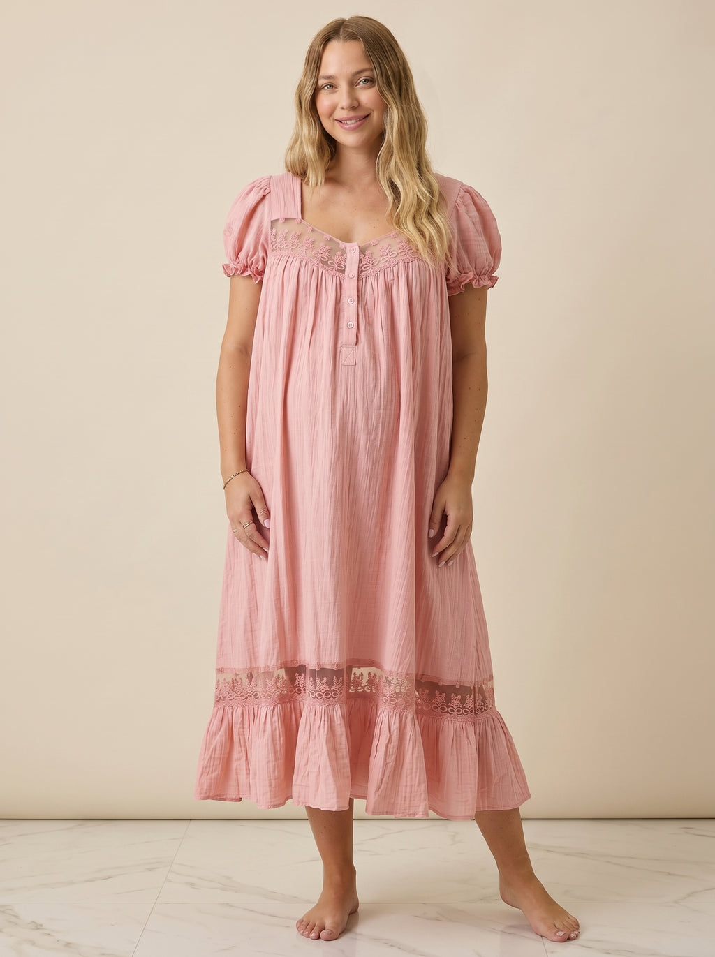 choco pink french vintage maternity lounge dress