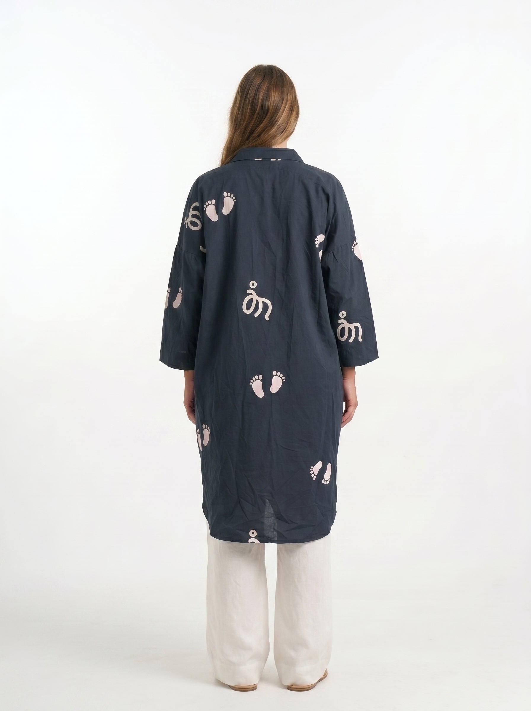 Baby Feet Print Cotton Satin Maternity Shirt Dress Co-Ord Set