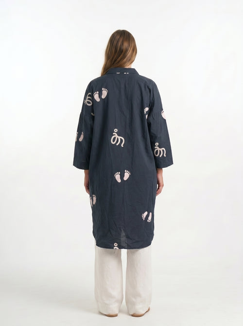Baby Feet Print Cotton Satin Maternity Shirt Dress Co-Ord Set