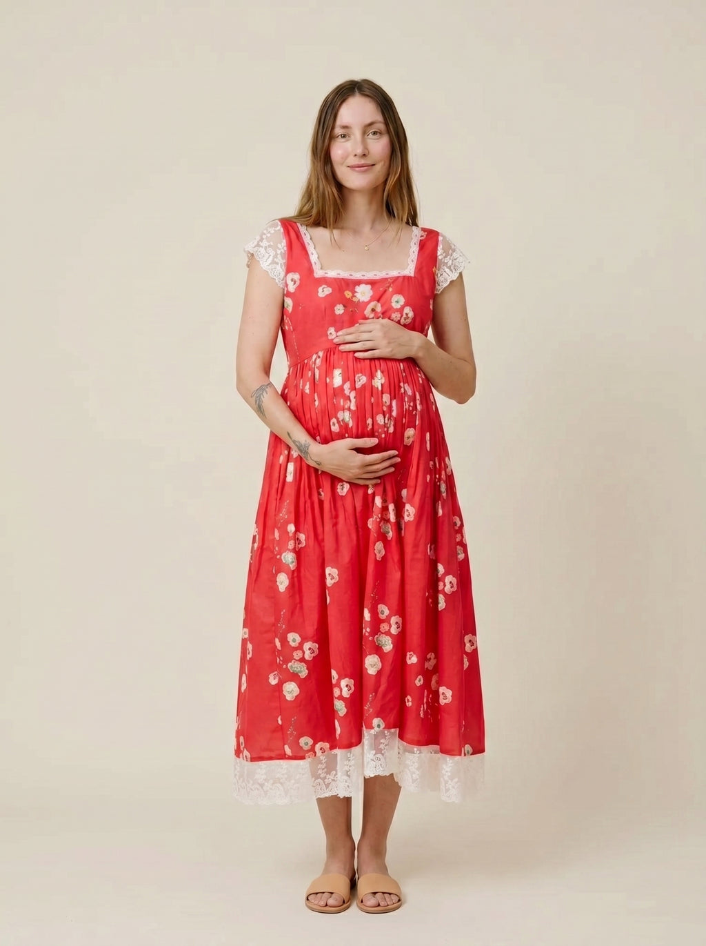 Red Monkey Floral Chantilly Lace Maxi Dress