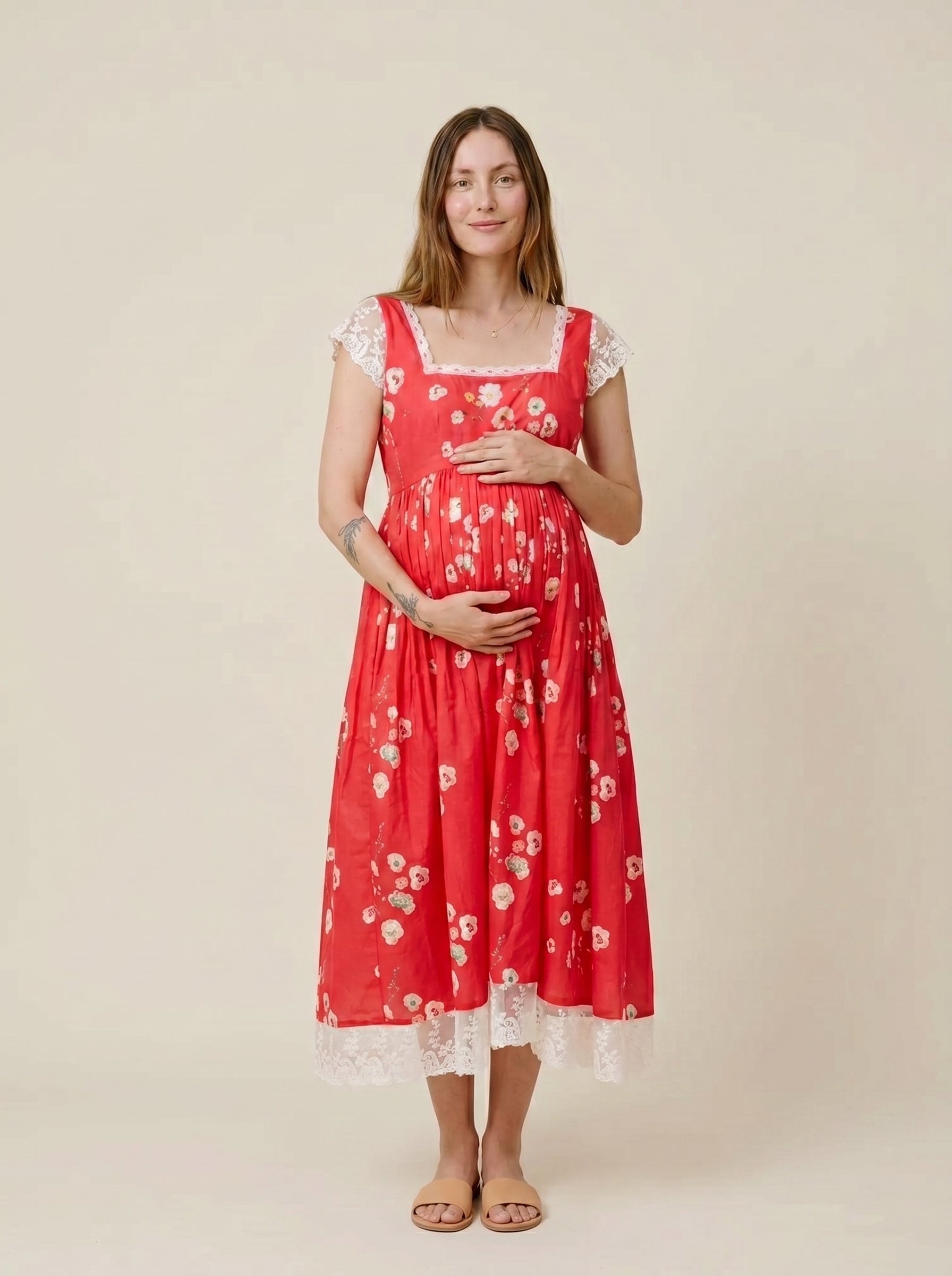 Red Monkey Floral Chantilly Lace Maxi Dress