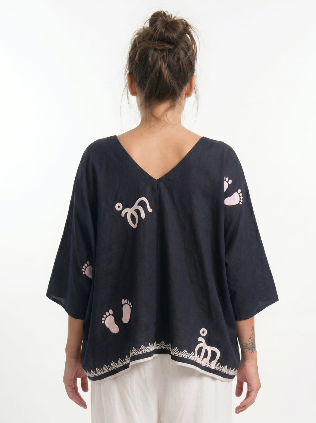 Black Baby Feet Print Cotton Satin Kaftan Co-Ord Set