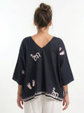 Black Baby Feet Print Cotton Satin Kaftan Co-Ord Set