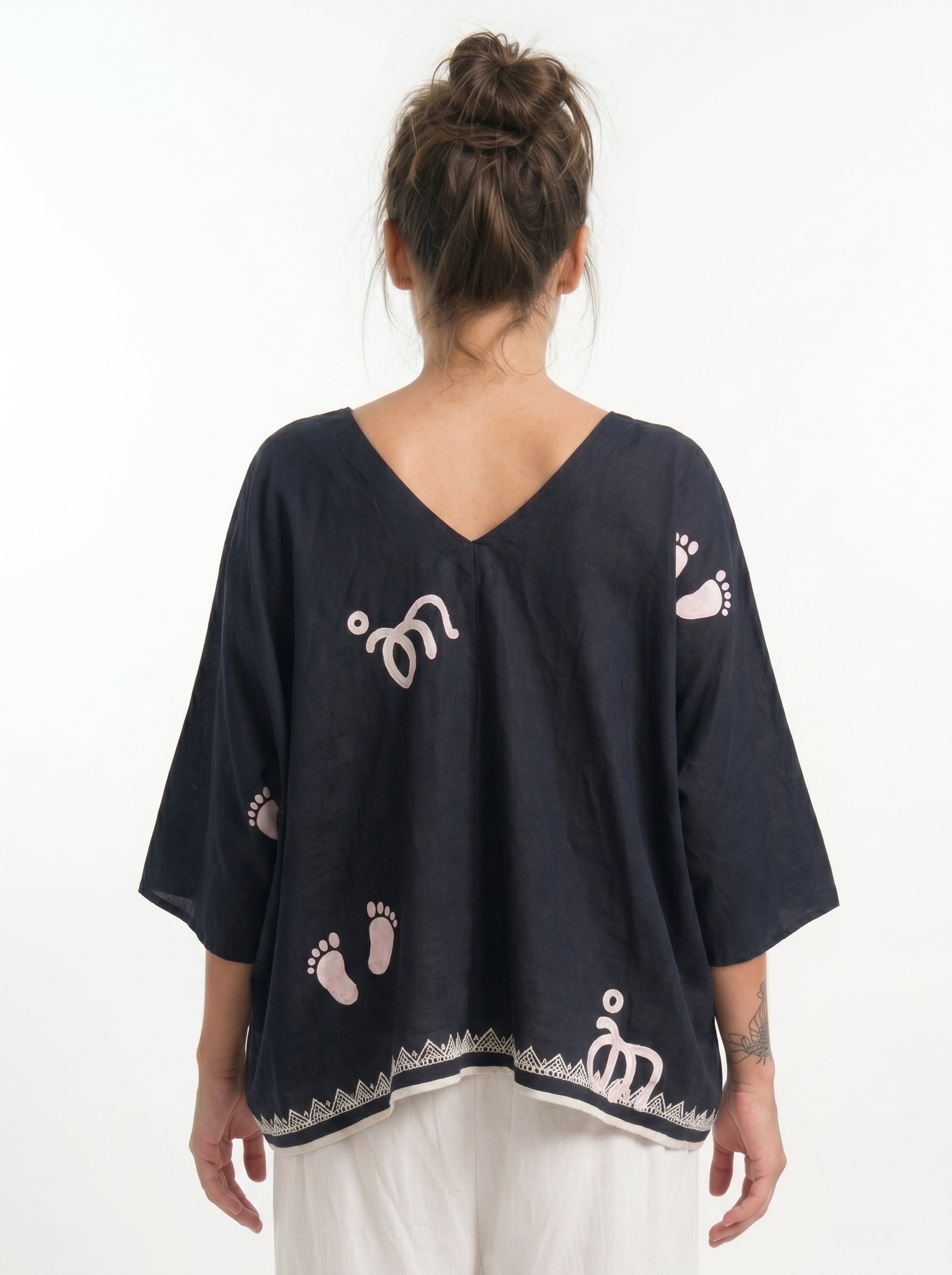 Black Baby Feet Print Cotton Satin Kaftan Co-Ord Set