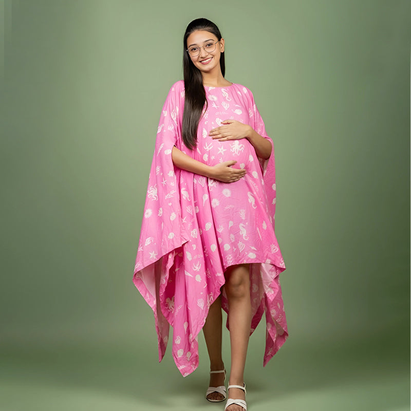Organic Mul Taffy Pink Printed Layered Dress