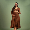 Organic Crush Cotton Choco Brown Eyelet Midi Dress