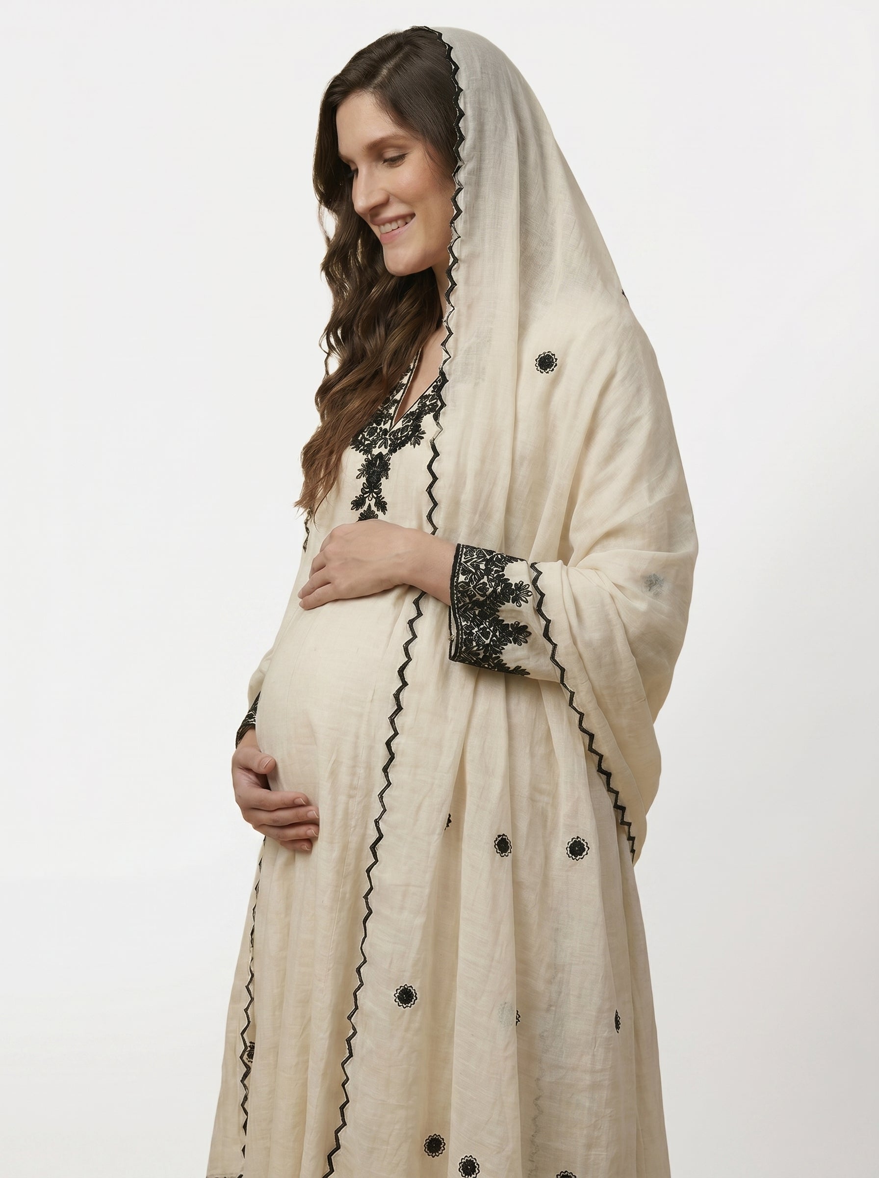 PERSIAN BLACK AND WHITE MATERNITY ANARKALI SET