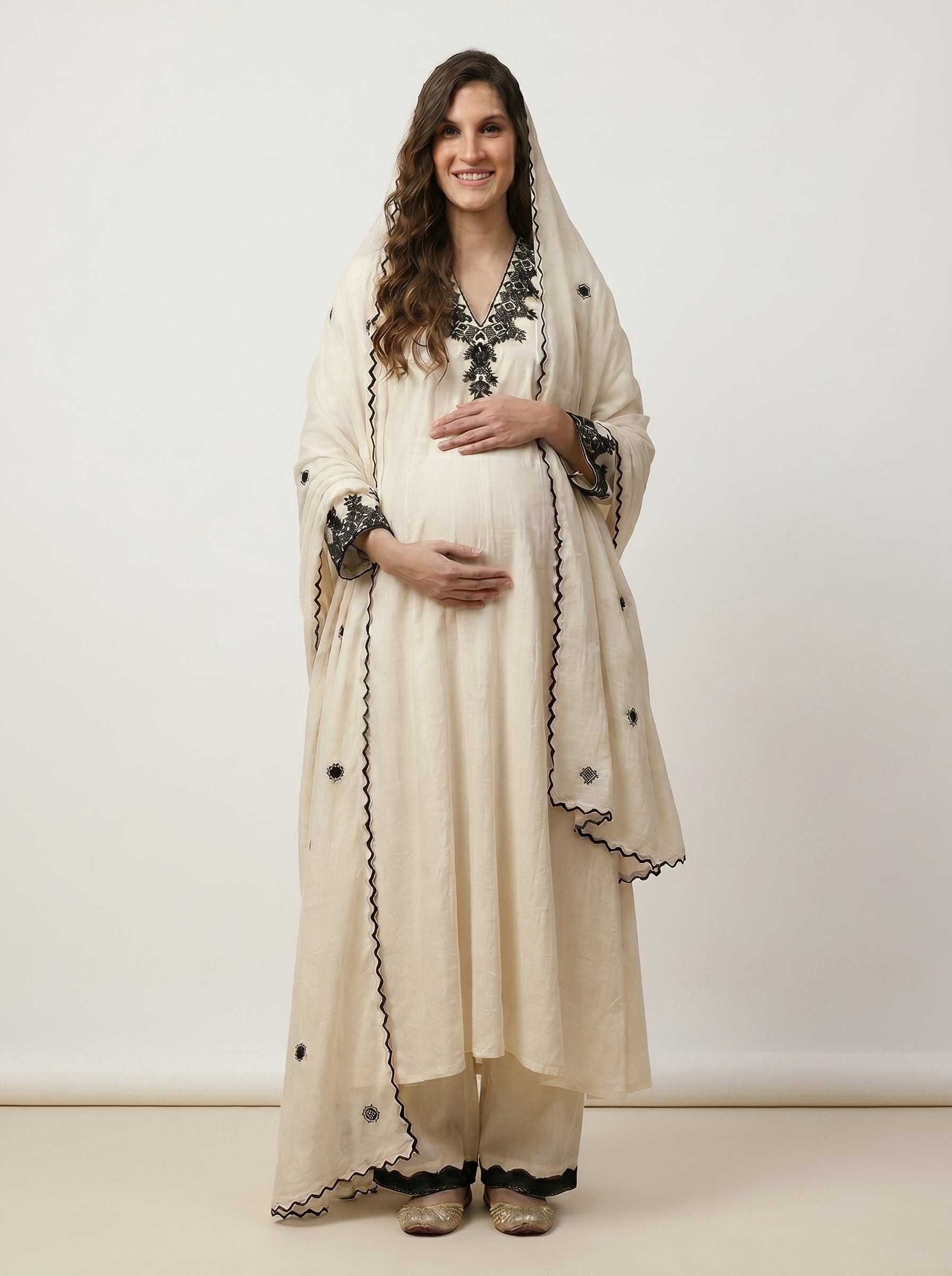 PERSIAN BLACK AND WHITE MATERNITY ANARKALI SET