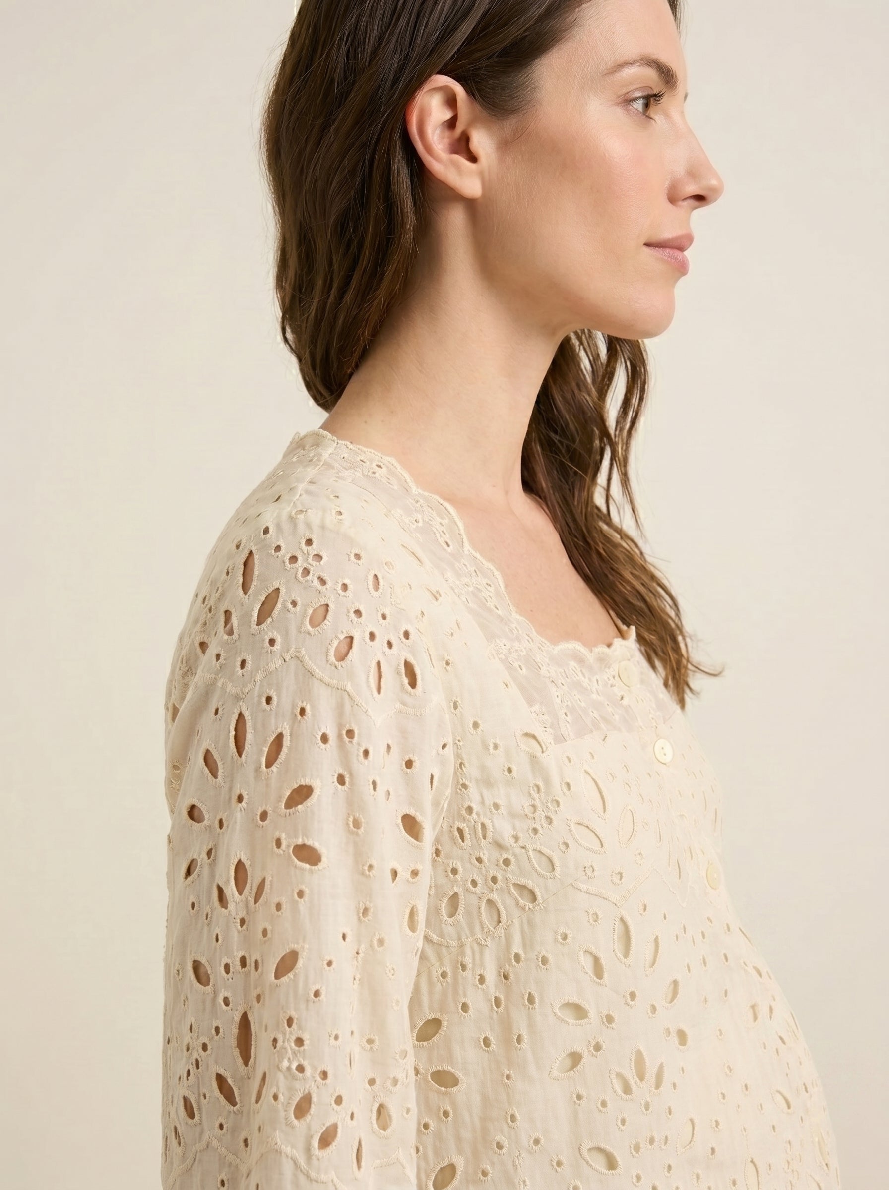 Exotic ivory eyelet maternity kurti set