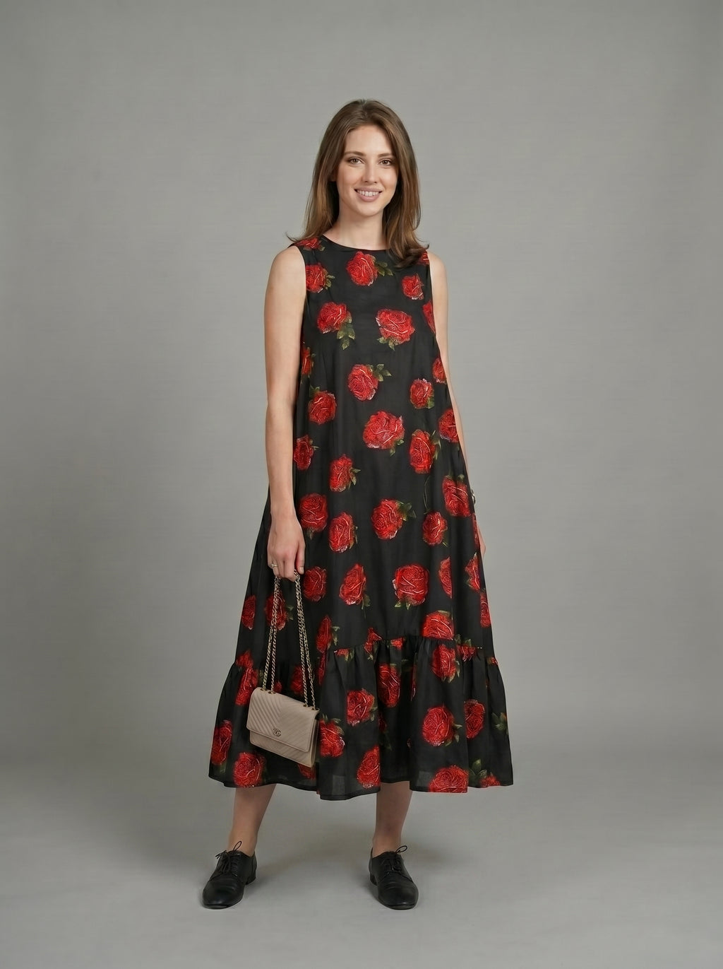 Tuscan rose asymmetric maxi dress