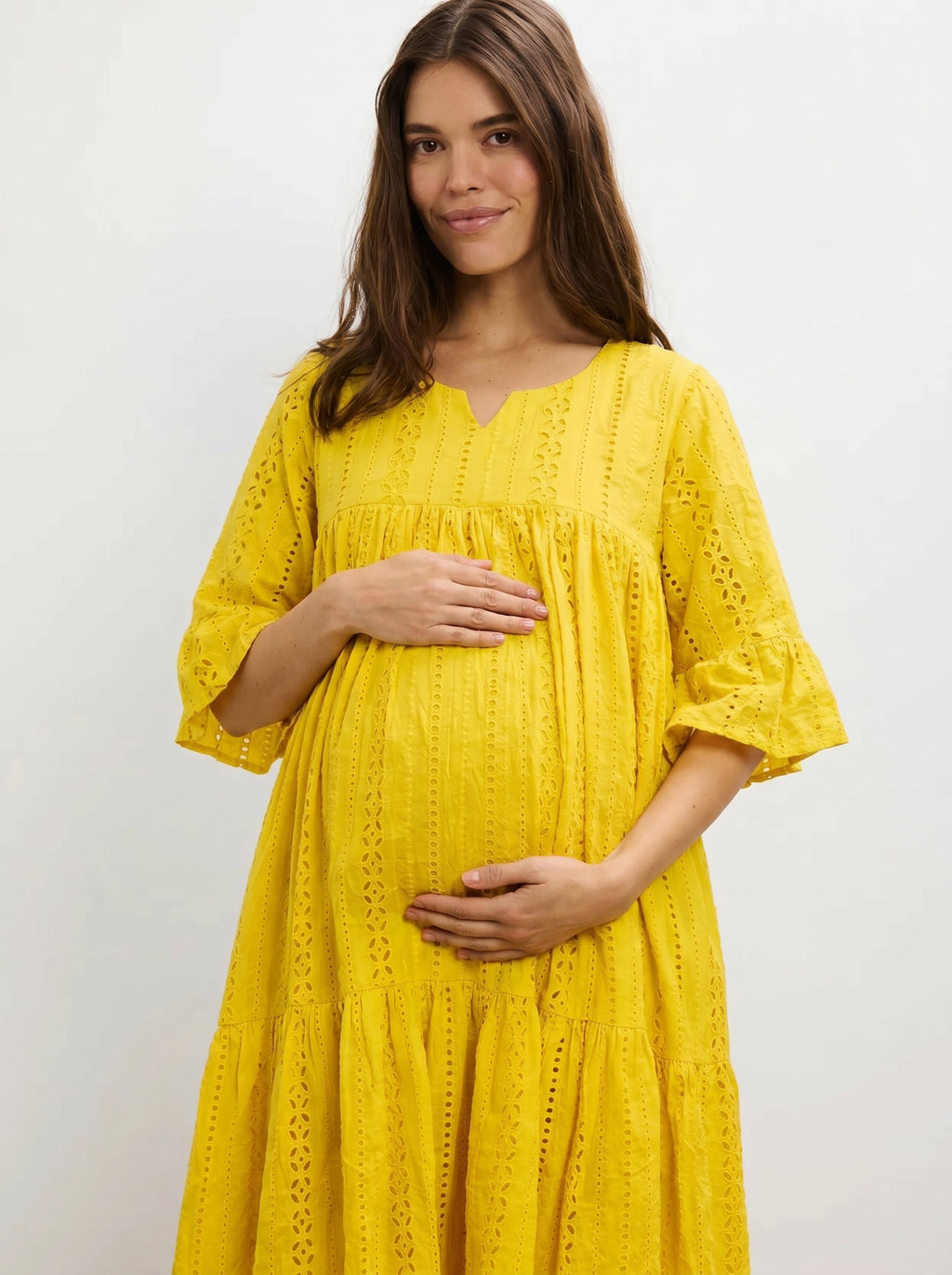 Daffodil Pure Cotton Schiffli Maxi Dress