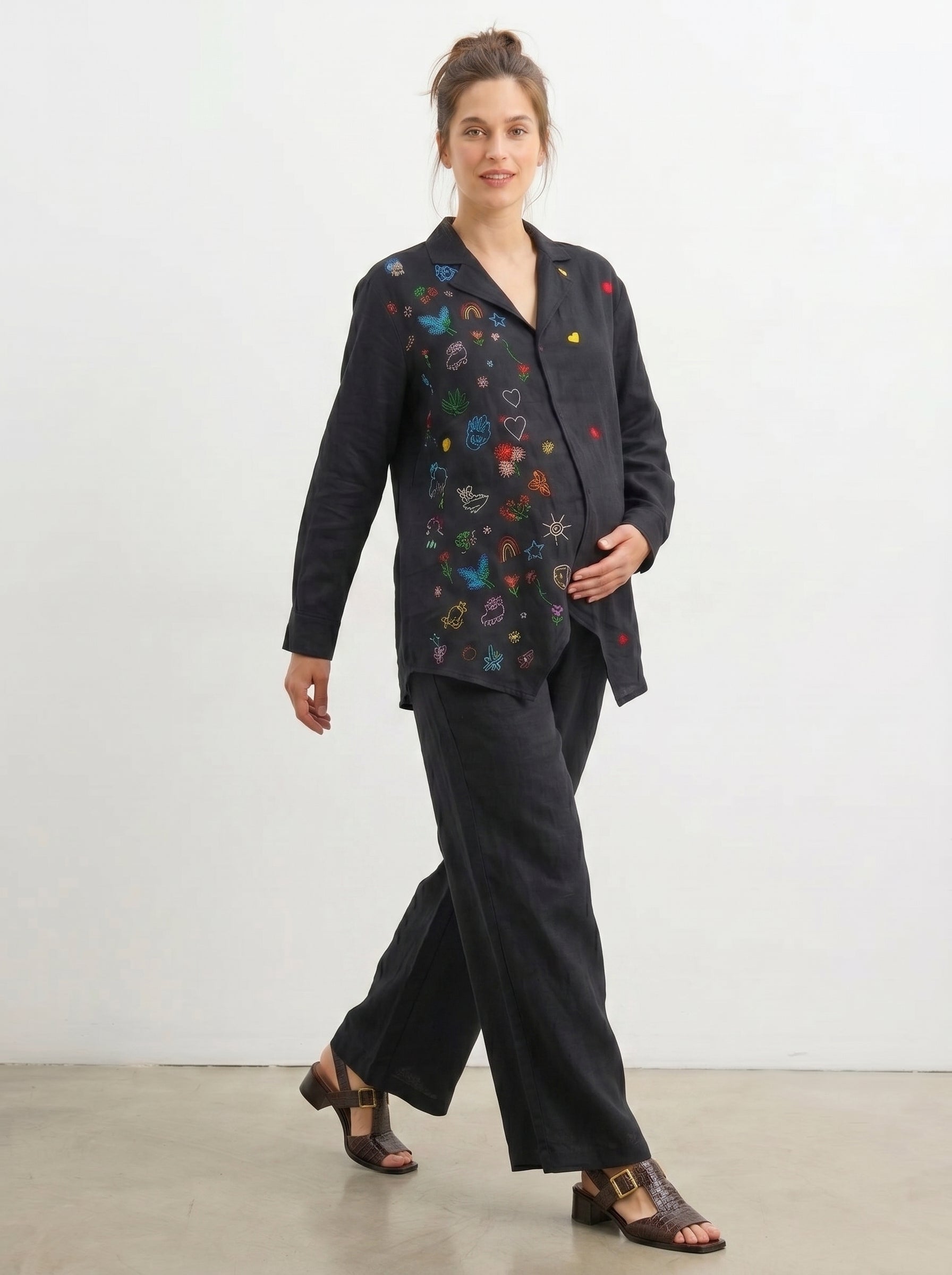 BLACK DOODLE MATERNITY CO-ORD SHIRT SET