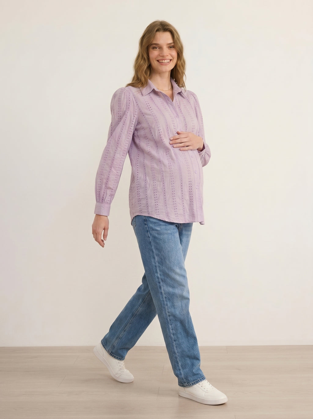 lilac eyelet maternity shirt