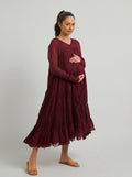 Maroon Mulmul Cotton 9-Meter Ghera Nursing Dress with Inner